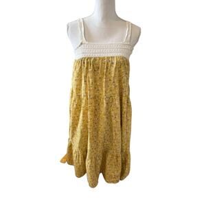 Universal Thread Ditzy Floral Cotton Crochet Trim  Midi Sun Dress Yellow S